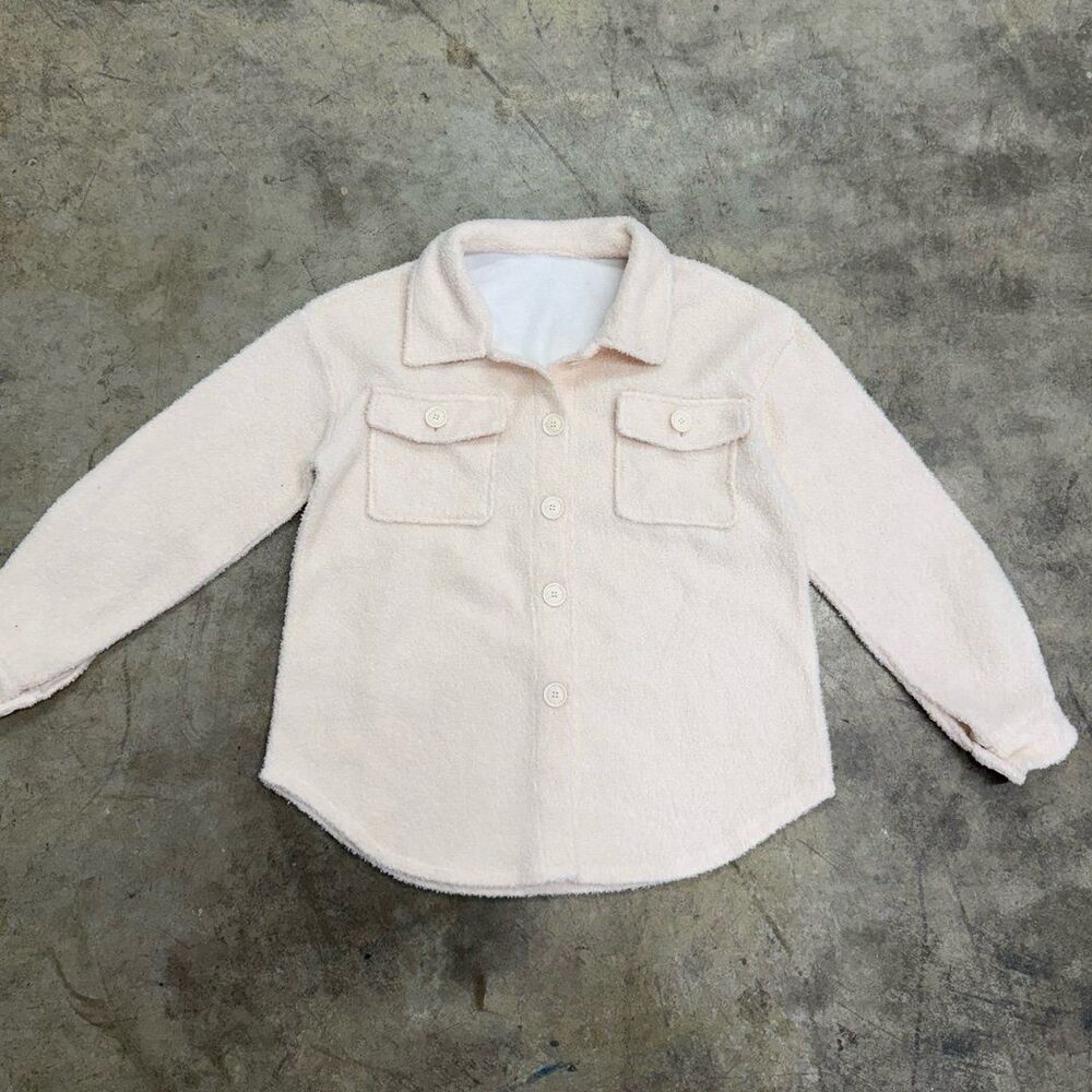 Cream Beige Sherpa Shirt Jacket Shacket Fleece Button Down S/M NWOT